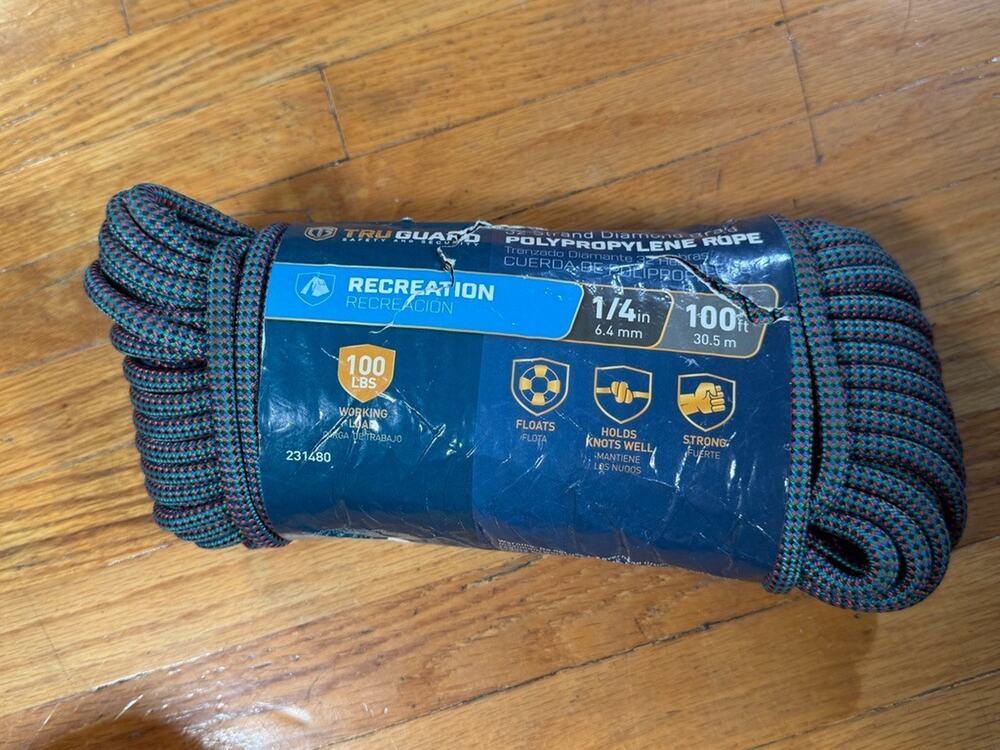 TruGuard 1/4 in × 100 ft Diamond Braid Polypropylene Rope, Multicolor